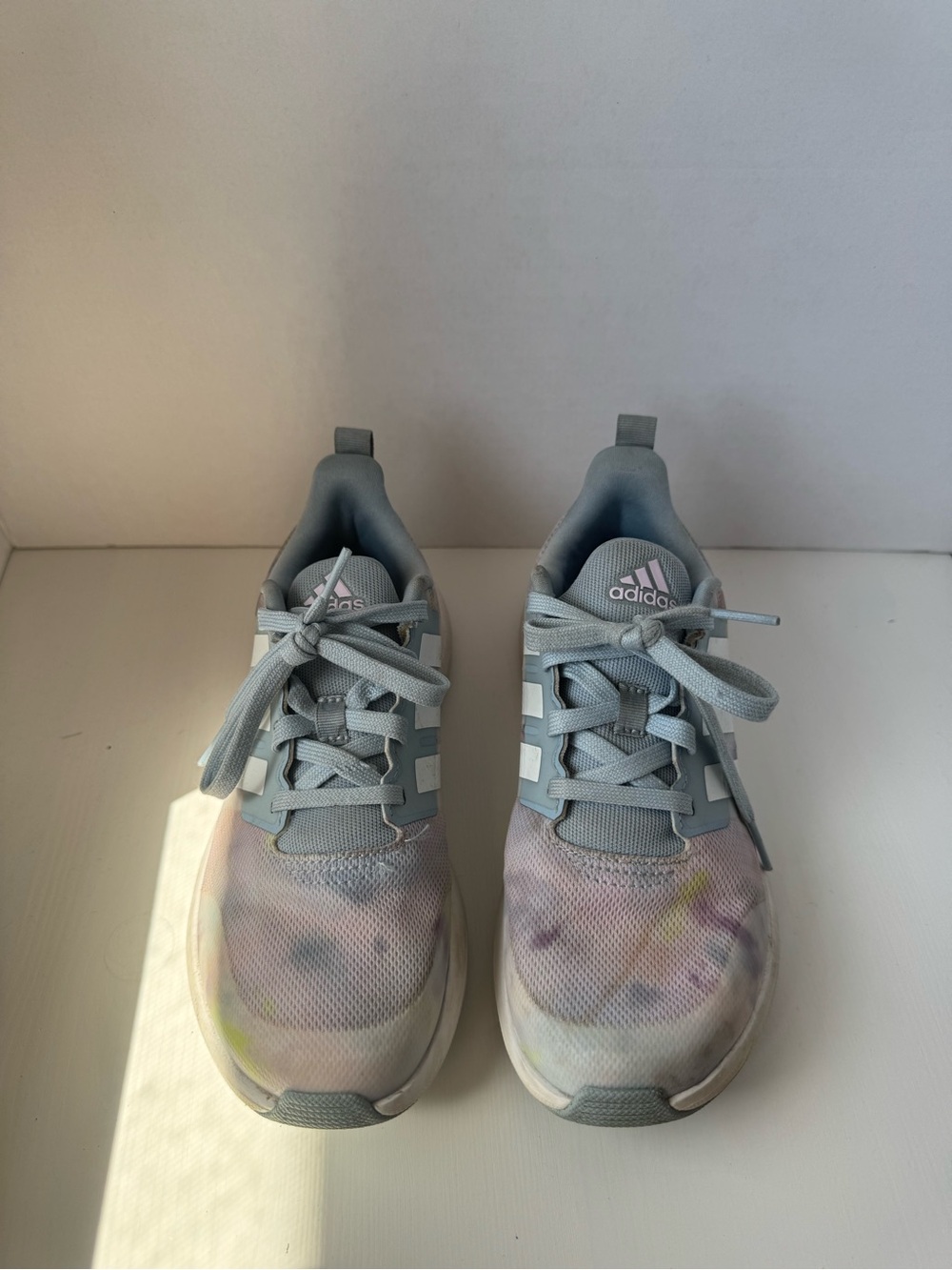 Adidas Kids Light Gray Sneakers with Pastel Tie-Dye Accents